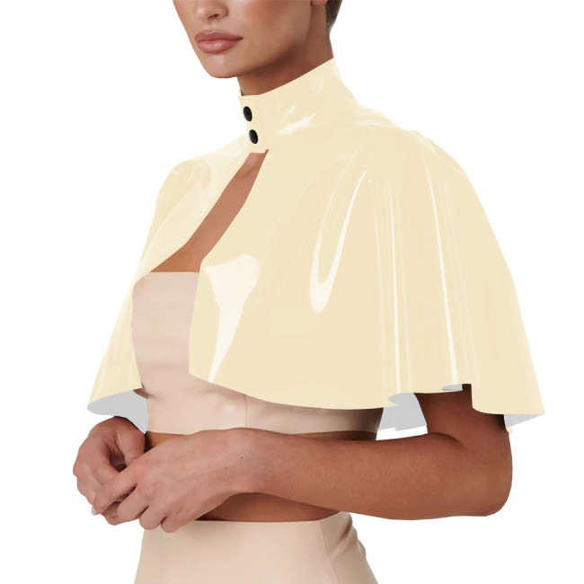 Unisex Cosplsy Cross Dressing Wizard Mock Neck Short Capes PVC Leather Loose Ponchos Casual Sleeveless Faux Latex Capes Coats