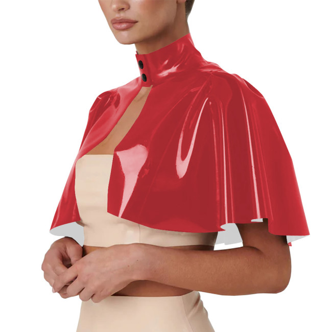 Unisex Cosplsy Cross Dressing Wizard Mock Neck Short Capes PVC Leather Loose Ponchos Casual Sleeveless Faux Latex Capes Coats