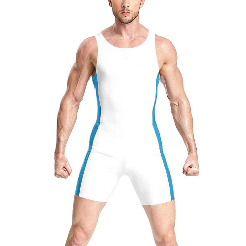 Mens Sexy Rompers Vinyl PVC Leather Sleeveless Bodysuit Raves Party Latex-look Short Jumpsuit Back Zipper Catsuit Shiny Clubwear