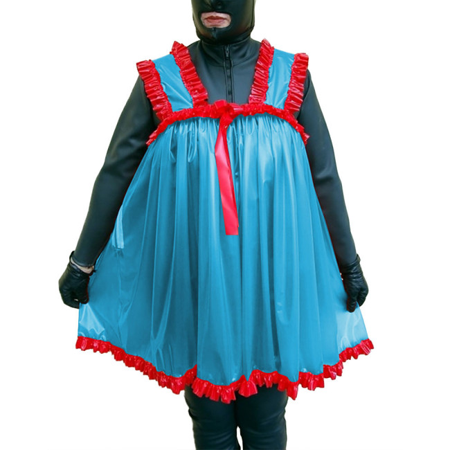 Mens Sissy Fetish Plastic Sexy Nightdress Exotic Lingerie Clear PVC Ruffles Wide Straps Mini A-line Dress Crossdresser Sleepwear