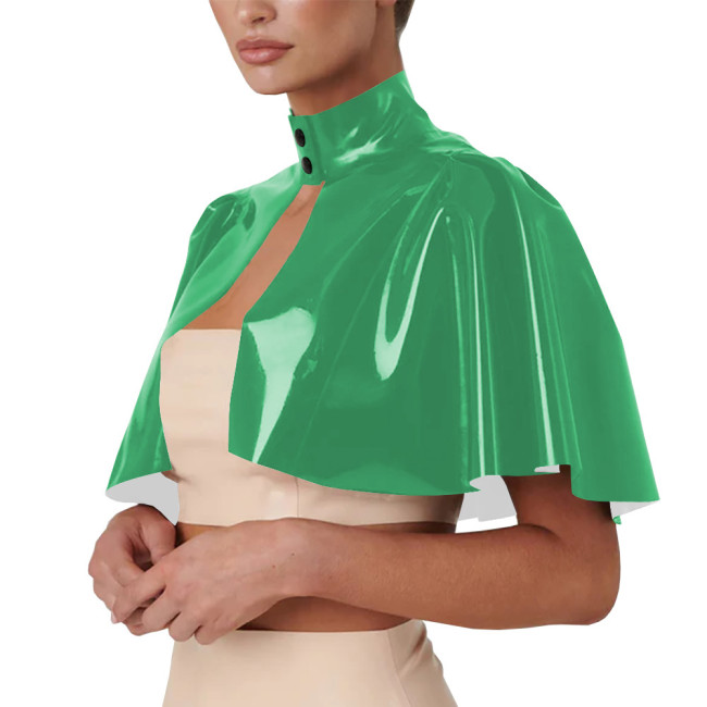 Unisex Cosplsy Cross Dressing Wizard Mock Neck Short Capes PVC Leather Loose Ponchos Casual Sleeveless Faux Latex Capes Coats