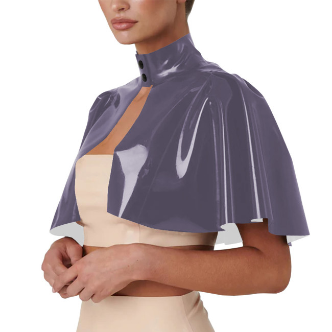 Unisex Cosplsy Cross Dressing Wizard Mock Neck Short Capes PVC Leather Loose Ponchos Casual Sleeveless Faux Latex Capes Coats