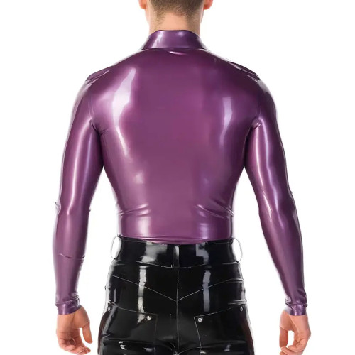 Fashion Oversized T Shirts for Men Vinyl PVC Leather Long Sleeve Slim Fit Solid Color Graphic T Shirts Casual Stretchy Men Tops