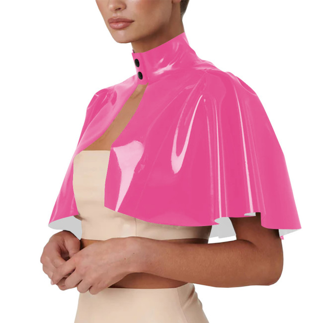 Unisex Cosplsy Cross Dressing Wizard Mock Neck Short Capes PVC Leather Loose Ponchos Casual Sleeveless Faux Latex Capes Coats