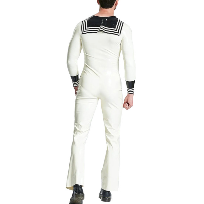 Vinyl PVC Leather Mens Jumpsuit for Navy Costume Long Sleeve Sailor Uniform Adults Catsuit Halloween Party Fancy Dress Bodysuit