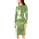 Fashion PVC Women Clothing Wetlook Long Sleeve Slim Fit Bodycon Basic Casual Dress Office Lady Faux Latex Hip Wrap Mini Dress
