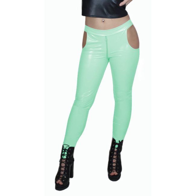 Sissy Low Waist Sexy Zip Open Crotch PVC Leather Pants Women Bodycon Solid Color Pencil Capris High Street Punk Long Pants