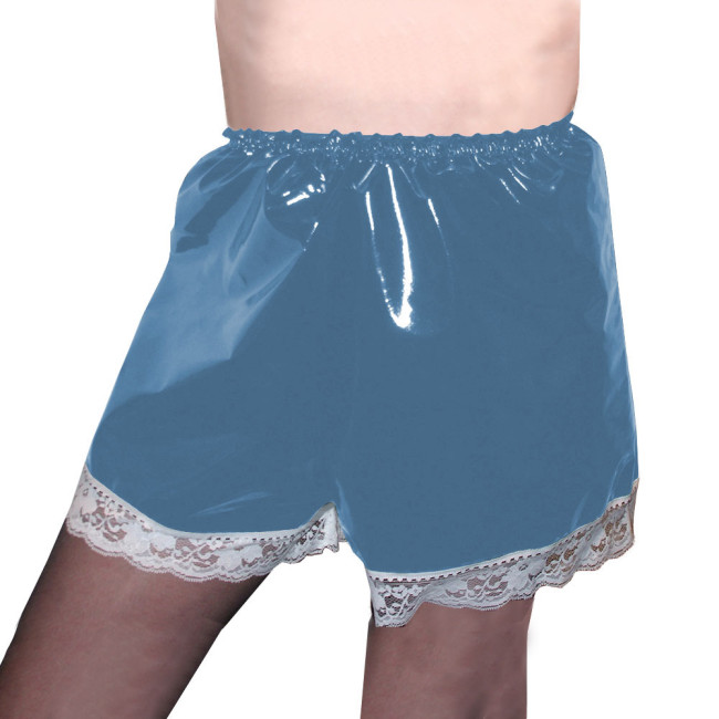 Wetlook PVC Leather Elastic Shorts Adult Solid Color Bottoms Short Pants with Lace Trim Exotic High Waist Lingerie Plus Size