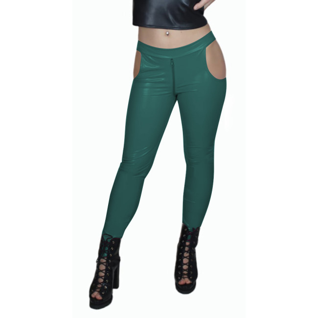 Sissy Low Waist Sexy Zip Open Crotch PVC Leather Pants Women Bodycon Solid Color Pencil Capris High Street Punk Long Pants