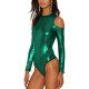 Long Sleeve Sexy Lingerie One Piece Bodysuits Women Shiny Metallic High Cut Bodycon Summer Rompers Stretch Teddies Fetish Wear