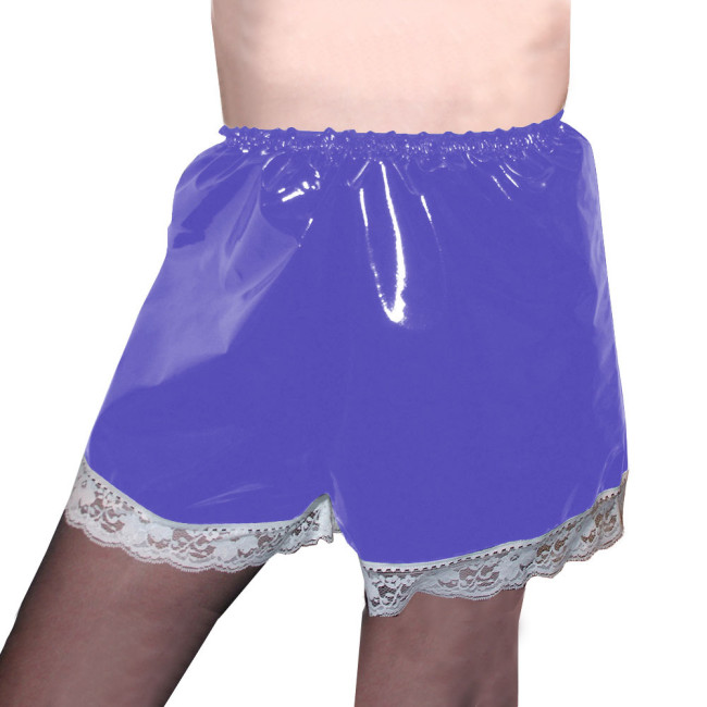 Wetlook PVC Leather Elastic Shorts Adult Solid Color Bottoms Short Pants with Lace Trim Exotic High Waist Lingerie Plus Size