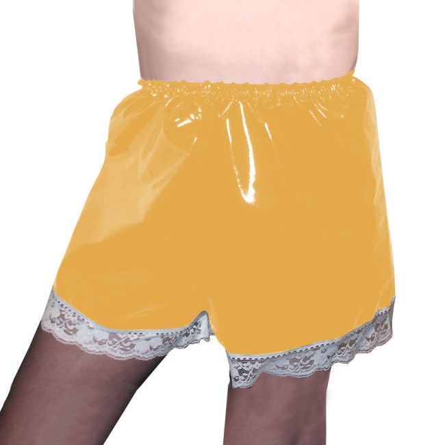 Wetlook PVC Leather Elastic Shorts Adult Solid Color Bottoms Short Pants with Lace Trim Exotic High Waist Lingerie Plus Size