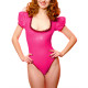 Summer Ruffle Plunging Neckline Lingerie Sexy Faux Latex Bodysuit Sexy Short Sleeve High Cut Body Suit Party Pole Dance Rompers