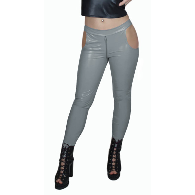 Sissy Low Waist Sexy Zip Open Crotch PVC Leather Pants Women Bodycon Solid Color Pencil Capris High Street Punk Long Pants