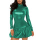 Office Lady High Neck Backless PU Leather Dress Matte Long Sleeve Sexy Club Mini Dress Revelry Party A-line Solid Color Dress