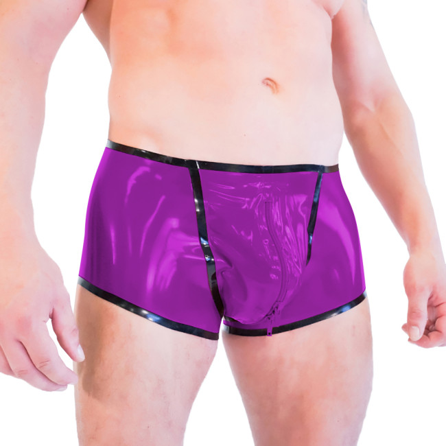 Patchwork Mens Sissy Panties Low Waist Zip Open Crotch Sexy Gay Male Briefs Fetish PVC Leather Plus Size Briefs Pole Dance Wear
