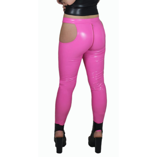 Sissy Low Waist Sexy Zip Open Crotch PVC Leather Pants Women Bodycon Solid Color Pencil Capris High Street Punk Long Pants
