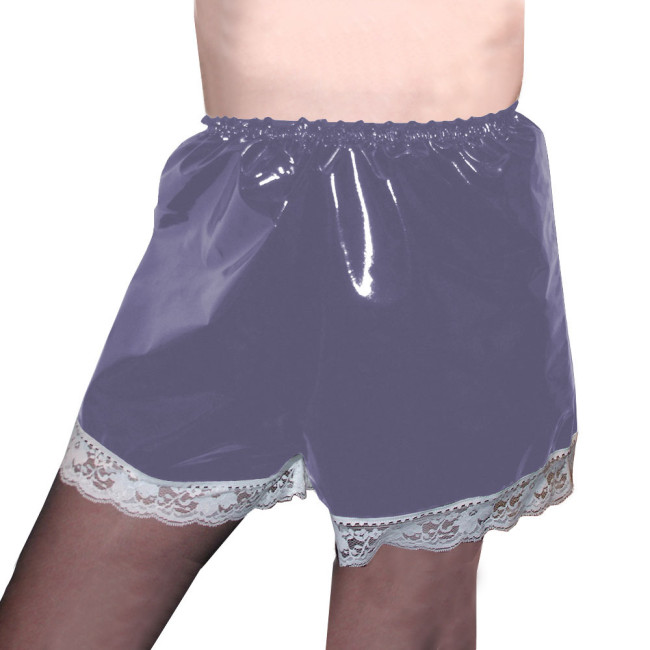 Wetlook PVC Leather Elastic Shorts Adult Solid Color Bottoms Short Pants with Lace Trim Exotic High Waist Lingerie Plus Size