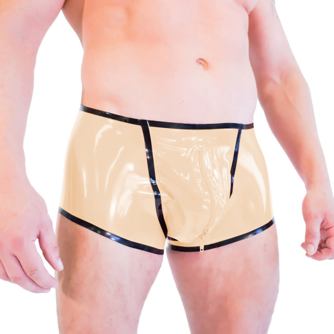 Patchwork Mens Sissy Panties Low Waist Zip Open Crotch Sexy Gay Male Briefs Fetish PVC Leather Plus Size Briefs Pole Dance Wear