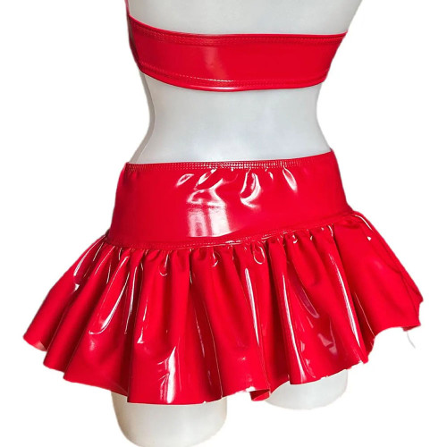 Faux Leather Skirts for Women Sexy Girl Club Mini Skirt Shiny High Waist A-line Pleated Skirt Festival Revelry PVC Leather Skirt