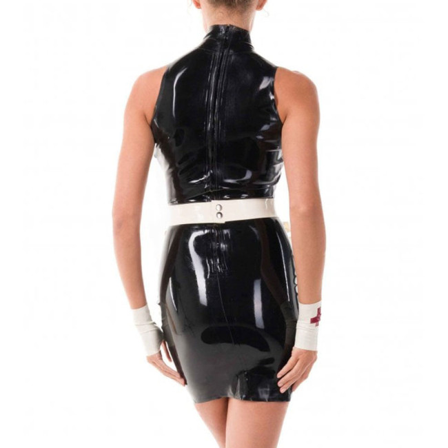 Erotic Role Play Nurse Career Cosplay High Neck PVC Leather Pencil Mini Dress Women Halloween Costume Sexy Nurse Dress Plus Size