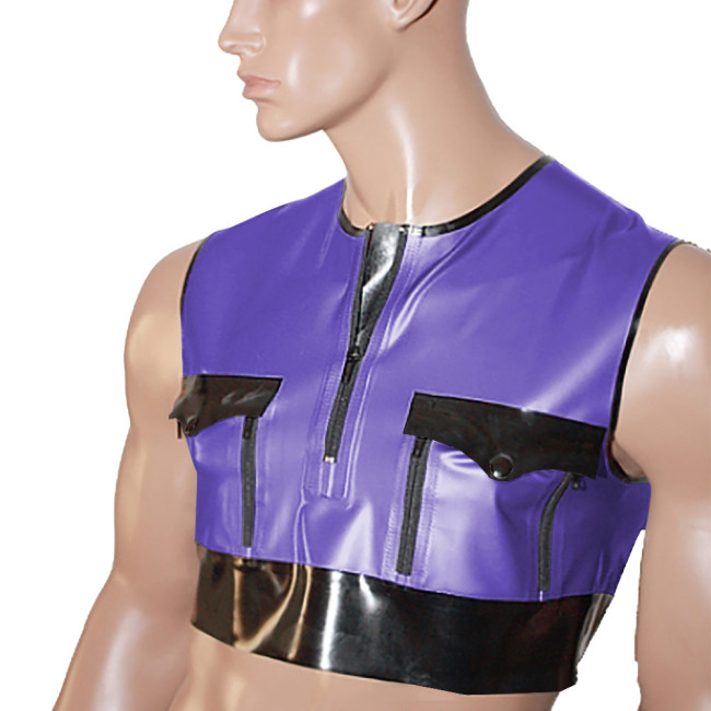 Mens Sissy Tank Top Patent Leather Patchwork Sleeveless O Neck Sport Clothes Men Gym Crop Top Sexy Club Gay Male PVC Summer Tops