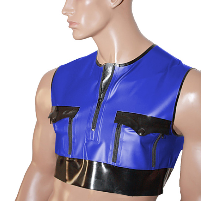 Mens Sissy Tank Top Patent Leather Patchwork Sleeveless O Neck Sport Clothes Men Gym Crop Top Sexy Club Gay Male PVC Summer Tops
