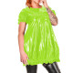Faux Latex Puff Short Sleeve Loose Casual Dress Women O-neck A-line Mini Dress Summer Slim Fit PVC Dress Female Party Vestido