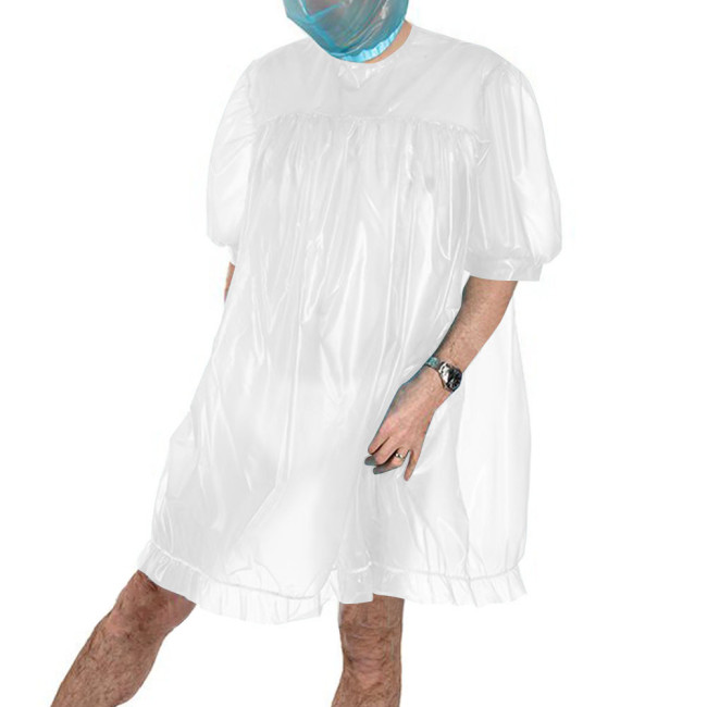 Sexy Clear PVC Mini Dress Sissy Puff Short-Sleeved Loose A-line Dress Exotic Plastic Fetish Babydoll Lingerie Erotic Underwear