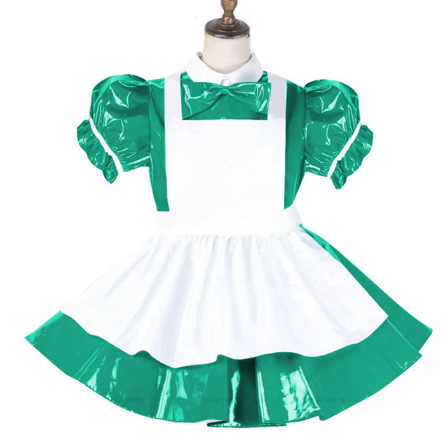 Sissy Lockable Maid Sweet Lolita Dress PVC Leather French Puff Sleeve A-line Black Lolita Dress Role Play Cosplay Maid Outfit