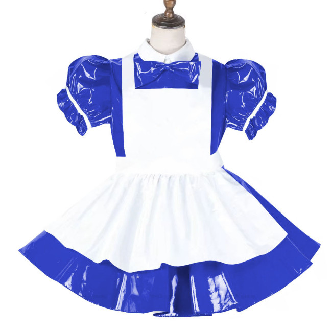 Sissy Lockable Maid Sweet Lolita Dress PVC Leather French Puff Sleeve A-line Black Lolita Dress Role Play Cosplay Maid Outfit