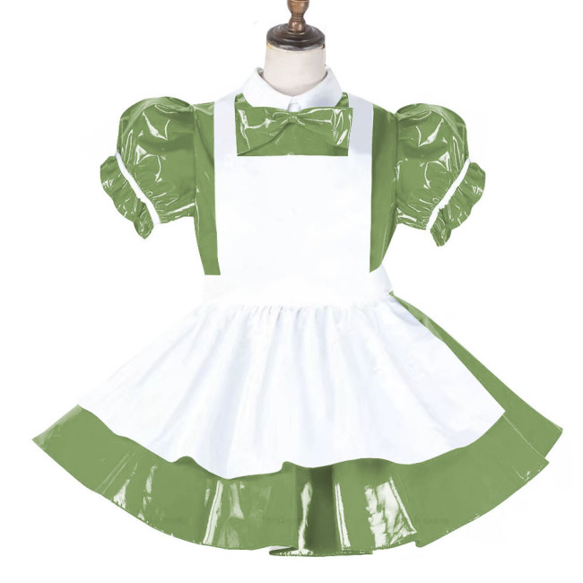 Sissy Lockable Maid Sweet Lolita Dress PVC Leather French Puff Sleeve A-line Black Lolita Dress Role Play Cosplay Maid Outfit