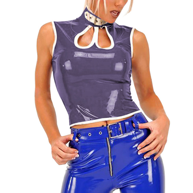 Sexy Gothic PVC Shiny Tops Women Slim Fit Glossy Hollow Out Vest Punk Style Tank T-shirt Fashion Sleeveless Club Tees Party Wear