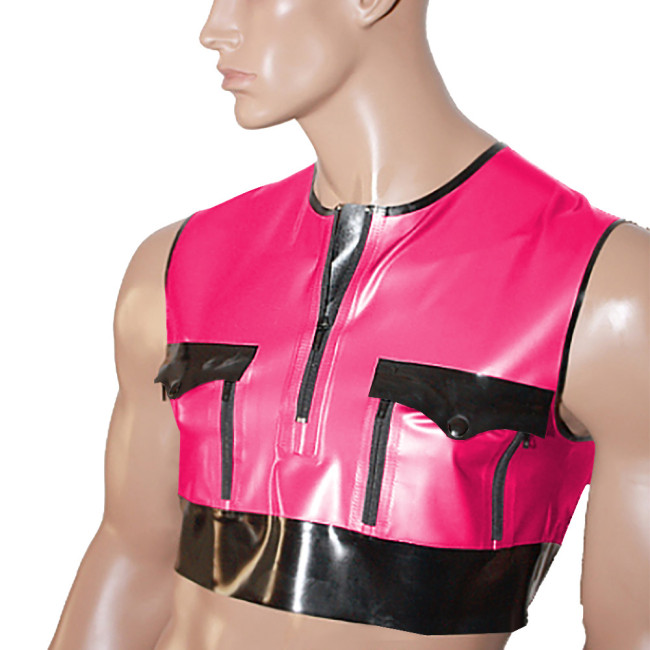 Mens Sissy Tank Top Patent Leather Patchwork Sleeveless O Neck Sport Clothes Men Gym Crop Top Sexy Club Gay Male PVC Summer Tops