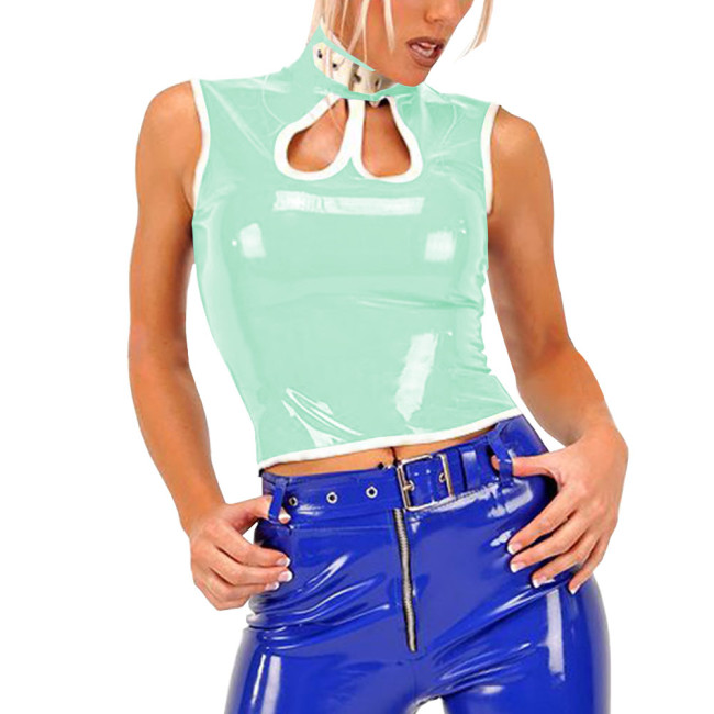 Sexy Gothic PVC Shiny Tops Women Slim Fit Glossy Hollow Out Vest Punk Style Tank T-shirt Fashion Sleeveless Club Tees Party Wear