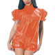 Turtleneck PVC Leather Summer Rompers Short Sleeve Latex Look Playsuits Sexy Lingerie Solid Stretch Bodysuit Pole Dance Wear