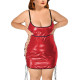 Exotic Dresses Wetlook Women Plunging Neckline Slip Dress PVC Leather Side Hollow Out Sexy Club Lace-up Bodycon Dress Pole Dance