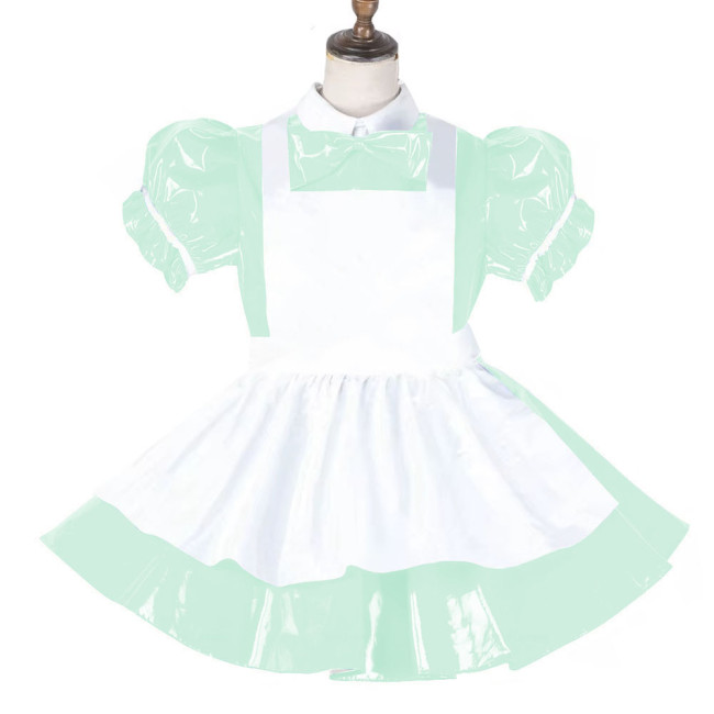 Sissy Lockable Maid Sweet Lolita Dress PVC Leather French Puff Sleeve A-line Black Lolita Dress Role Play Cosplay Maid Outfit