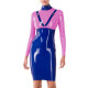 Patchwork Blue Turtleneck PVC Leather Slim Fit Hip Wrap Bodycon Dress Women Long Sleeve Sexy Hobble Dress for Club Cocktail