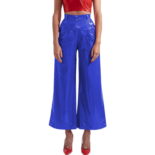 High Waist Wide Leg Pants 2025 Women PVC Leather Solid Color Loose Long Pants Hip Hop Party Casual Slim Fit Faux Latex Pants
