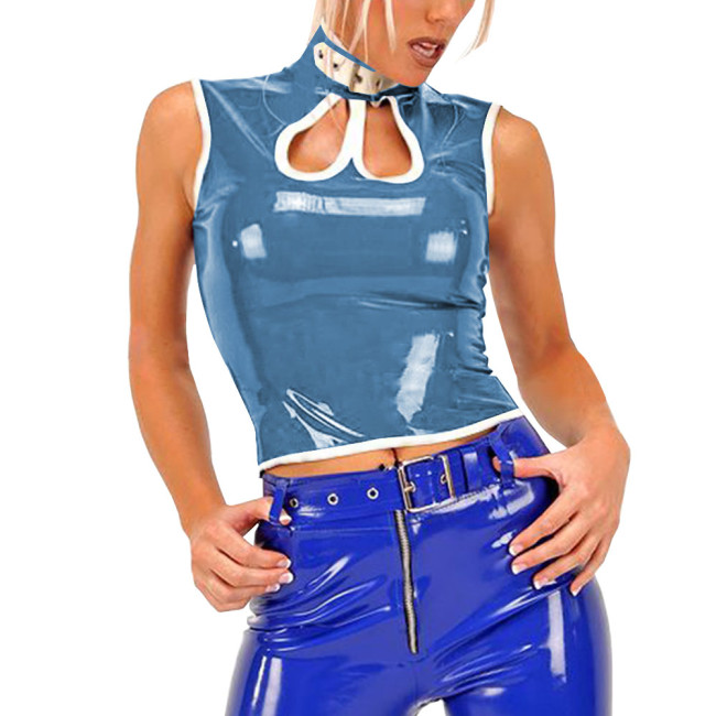 Sexy Gothic PVC Shiny Tops Women Slim Fit Glossy Hollow Out Vest Punk Style Tank T-shirt Fashion Sleeveless Club Tees Party Wear
