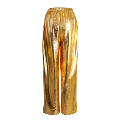 Fashion Casual Shiny Metallic Long Pants Women High Waist Baggy Pants Korean Style Female Solid Color Straight-leg Pants Gothic