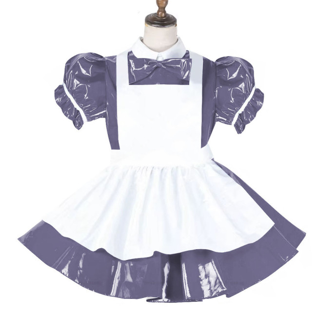 Sissy Lockable Maid Sweet Lolita Dress PVC Leather French Puff Sleeve A-line Black Lolita Dress Role Play Cosplay Maid Outfit