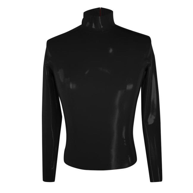 Wetlook Oversized T Shirt Men Clothing Sissy Long Sleeve Bodycon PVC Leather One Piece T Shirt Party Club High Neck Tops Casual