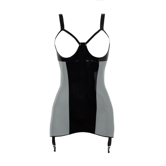 Erotic Hollow Out Spaghetti Strap PVC Leather Dress Sissy Pole Dance Slim Fit Hip Wrap Mini Dress Fetish Open Chest Sexy Dress