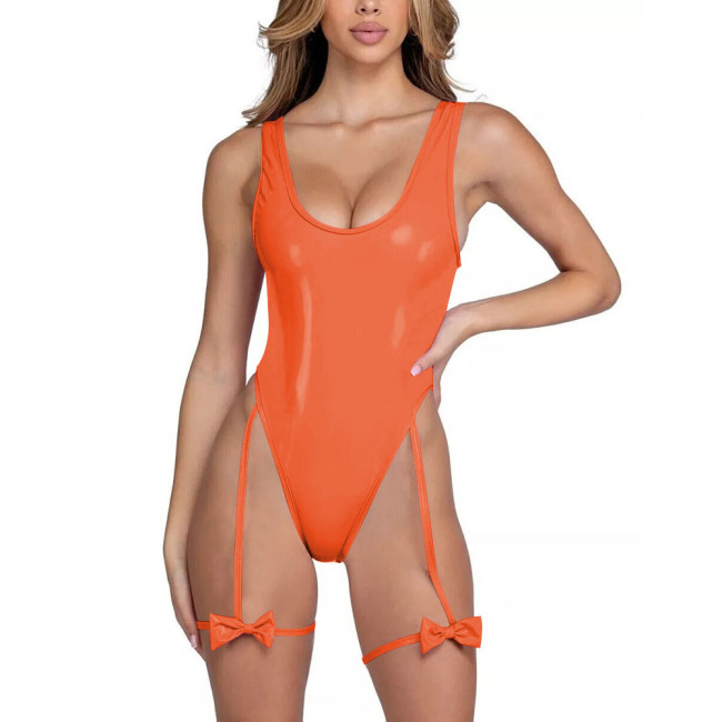 Party Vinyl PVC Leather Bodysuit for Womens Exotic Sleeveless Sexy U-neck Romper Club Cosplay Lingerie Female Zipper Back Zentai