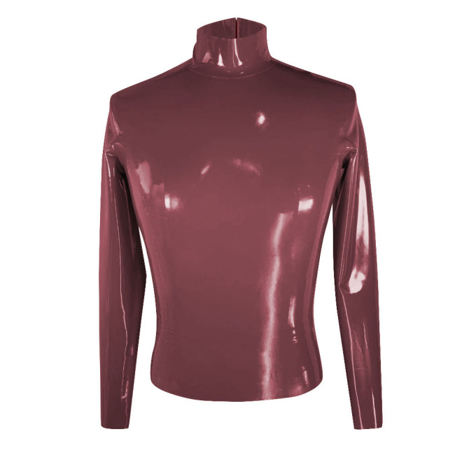 Wetlook Oversized T Shirt Men Clothing Sissy Long Sleeve Bodycon PVC Leather One Piece T Shirt Party Club High Neck Tops Casual