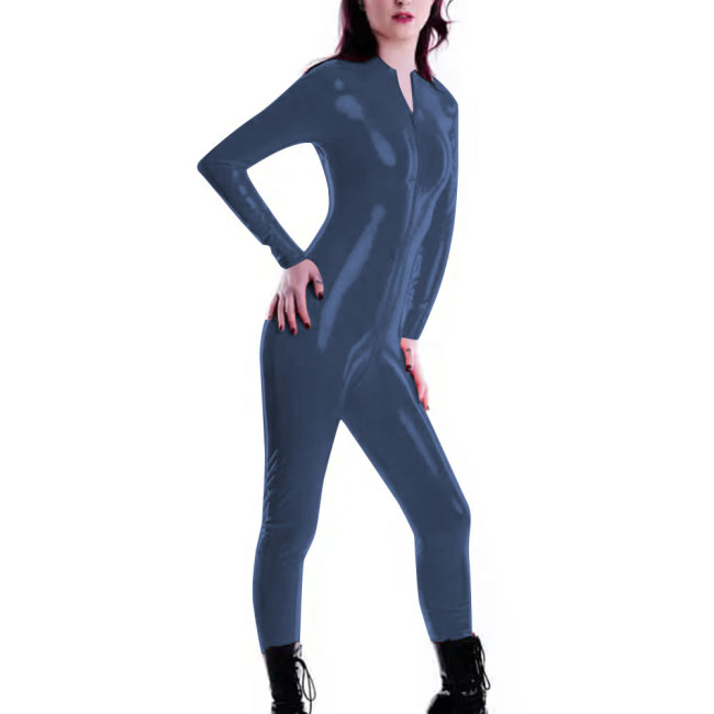 Latex-look Zipper Open Crotch Womens Jumpsuit Party Cosplay Long Sleeve Bodysuit Shiny PVC Leather Catsuit Plus Size Rompers 7XL