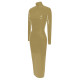 Elegance Long Sleeve Tight Solid Faux Latex Sissy Dress Women Turtleneck PVC Bodycon Maxi Dress Clubwear Wet Sexy Hobble Dress