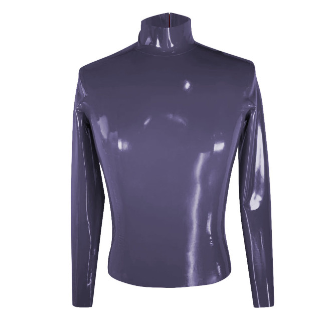 Wetlook Oversized T Shirt Men Clothing Sissy Long Sleeve Bodycon PVC Leather One Piece T Shirt Party Club High Neck Tops Casual
